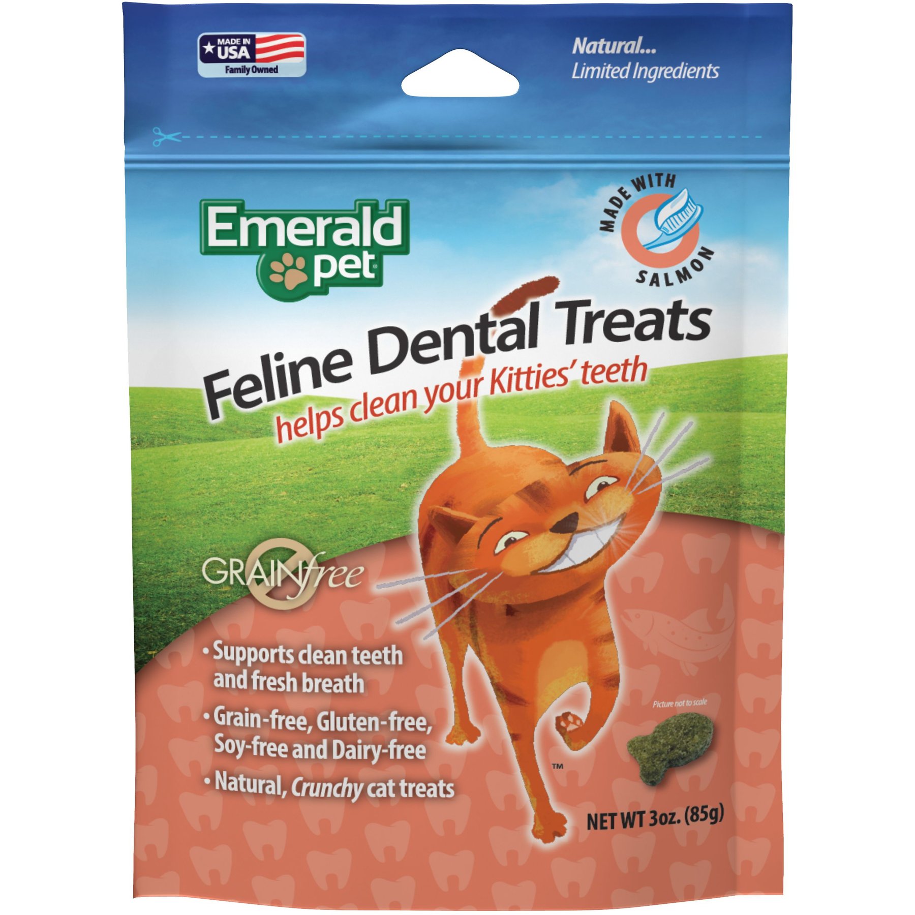 Emerald Pet Feline Dental Salmon Grain-Free Cat Treats, 3-oz bag