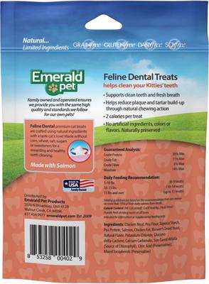 Show full view: Emerald Pet Feline Dental Salmon Grain-Free Cat Treats, 3-oz bag slide 3 of 8