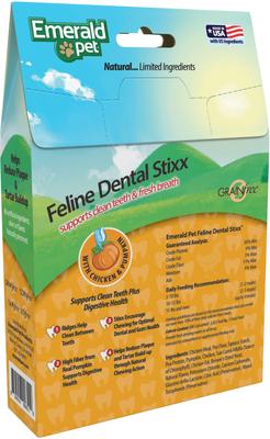 Show full view: Emerald Pet Feline Dental Stixx with Chicken & Pumpkin Grain-Free Dental Cat Treats, 3.6-oz bag slide 3 of 8
