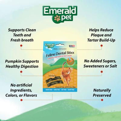 Show full view: Emerald Pet Feline Dental Stixx with Chicken & Pumpkin Grain-Free Dental Cat Treats, 3.6-oz bag slide 4 of 8