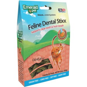 Emerald Pet Feline Dental Stixx with Salmon & Pumpkin Grain-Free Dental Cat Treats, 3.6-oz bag