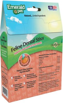 Show full view: Emerald Pet Feline Dental Stixx with Salmon & Pumpkin Grain-Free Dental Cat Treats, 3.6-oz bag slide 3 of 9
