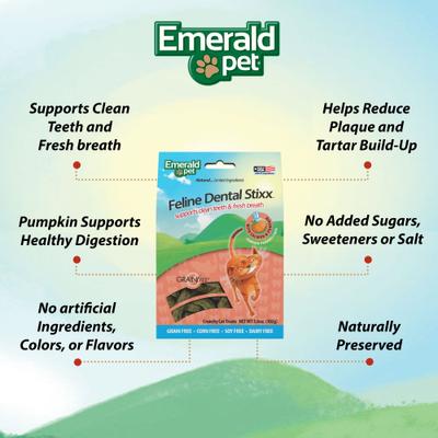 Show full view: Emerald Pet Feline Dental Stixx with Salmon & Pumpkin Grain-Free Dental Cat Treats, 3.6-oz bag slide 4 of 9