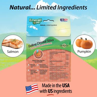 Show full view: Emerald Pet Feline Dental Stixx with Salmon & Pumpkin Grain-Free Dental Cat Treats, 3.6-oz bag slide 6 of 9