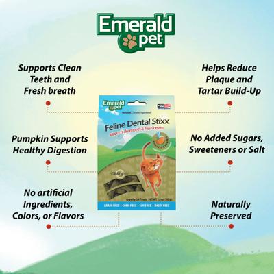 Show full view: Emerald Pet Feline Dental Stixx with Tuna & Pumpkin Grain-Free Dental Cat Treats, 3.6-oz bag slide 4 of 9