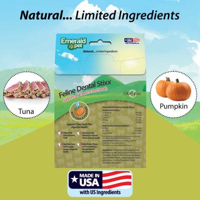 Show full view: Emerald Pet Feline Dental Stixx with Tuna & Pumpkin Grain-Free Dental Cat Treats, 3.6-oz bag slide 6 of 9