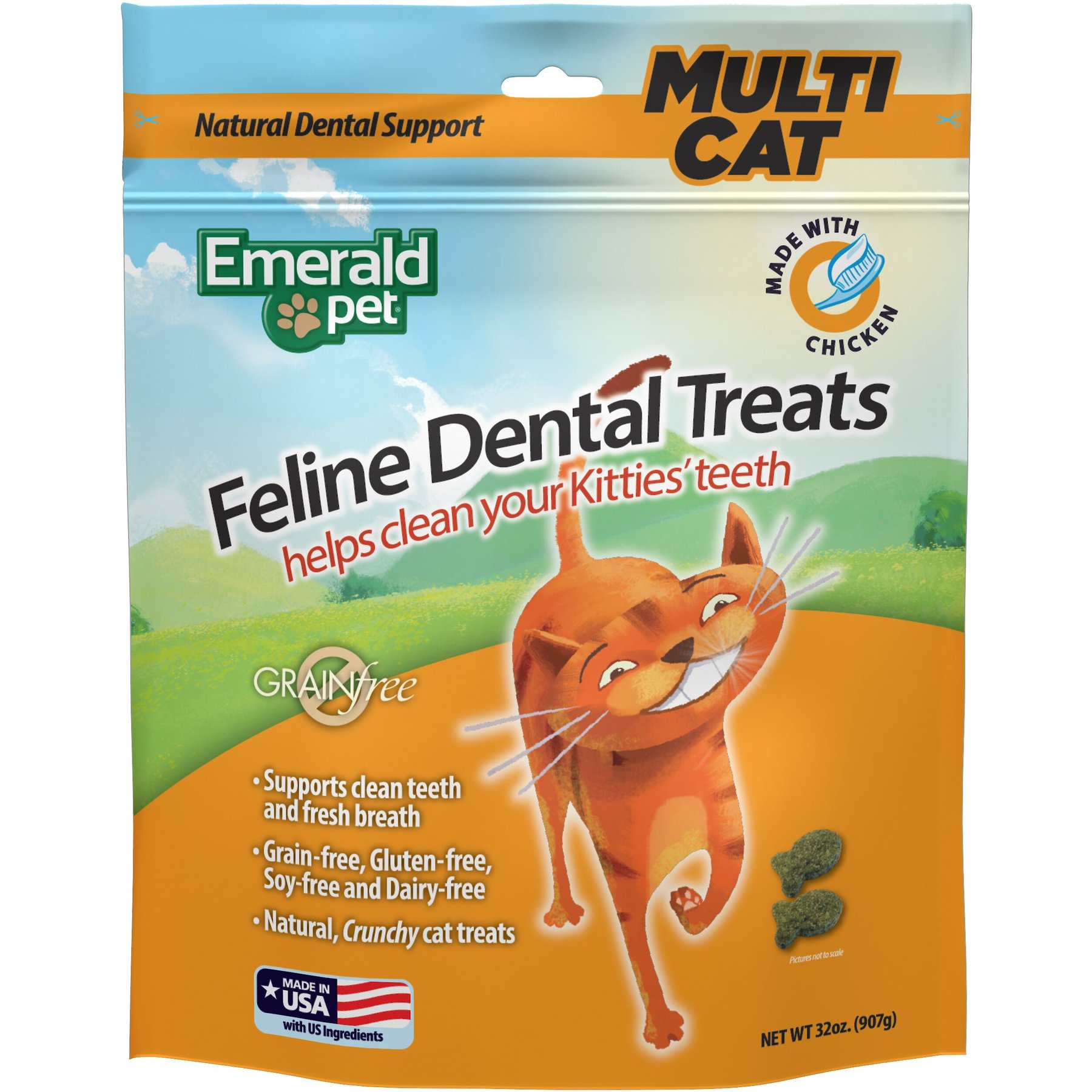Emerald Pet Feline Dental Treats with Chicken Cat Treats, 32-oz bag