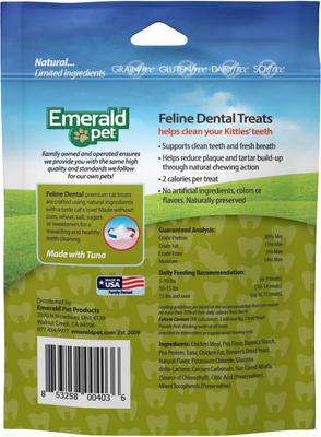 Show full view: Emerald Pet Feline Dental Tuna Grain-Free Cat Treats, 3-oz bag slide 3 of 8