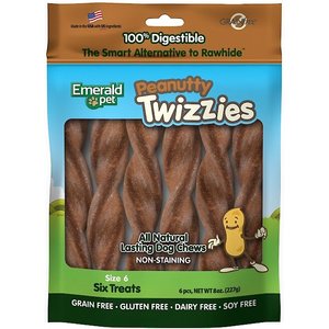 Emerald Pet Peanutty Twizzies Grain-Free Dog Treats, 6 count, 6-in