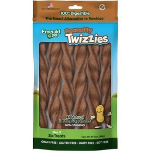 Emerald Pet Peanutty Twizzies Grain-Free Dog Treats, 6 count, 9-in