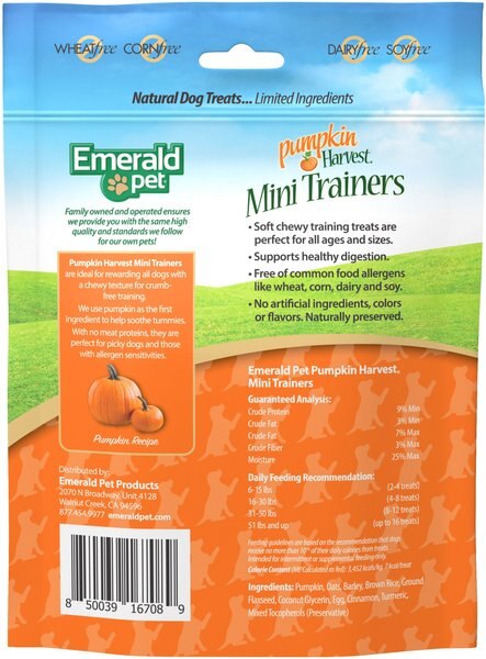 Emerald Pet Pumpkin Harvest Mini Trainers Pumpkin Soft & Chewy Dog Treats, 6-oz bag