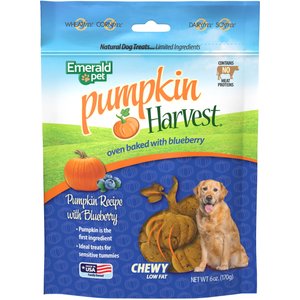 Emerald Pet Pumpkin Harvest Oven Baked Pumpkin Recipe with Blueberry Chewy Dog Treats, 6-oz bag
