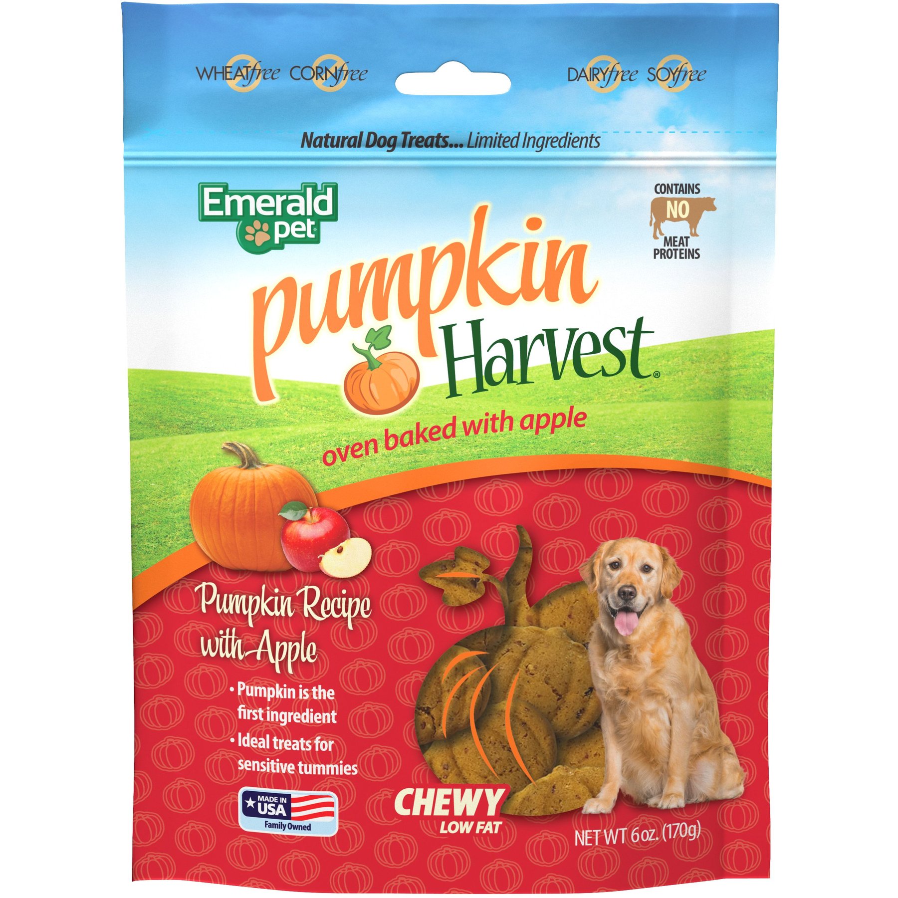 Emerald Pet Pumpkin Harvest Oven Baked with Apple Chicken-Free Dog Treats, 6-oz bag