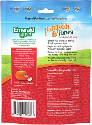 Show full view: Emerald Pet Pumpkin Harvest Oven Baked with Apple Chicken-Free Dog Treats, 6-oz bag slide 3 of 10