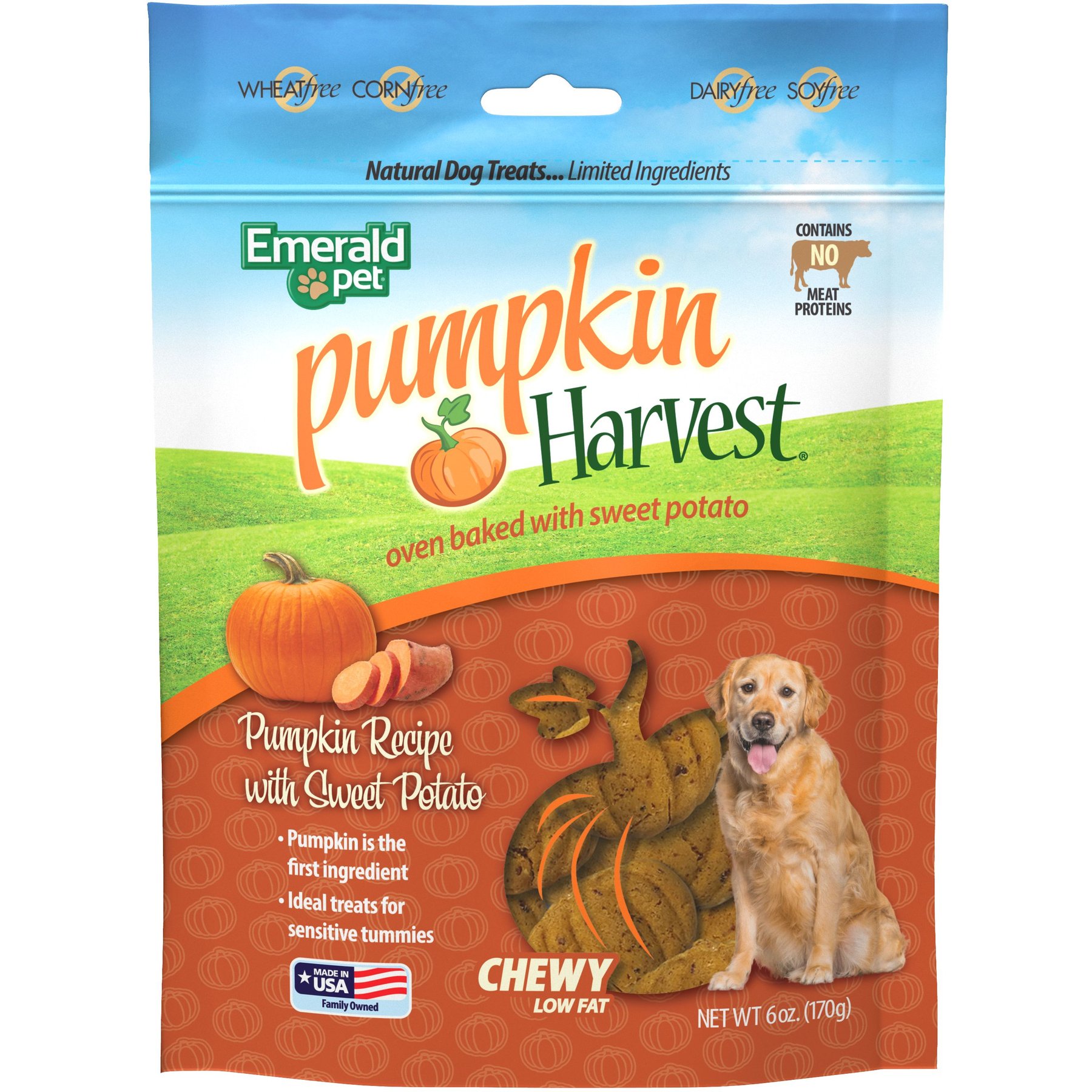 Emerald Pet Pumpkin Harvest Oven Baked with Sweet Potato Chicken-Free Dog Treats, 6-oz bag