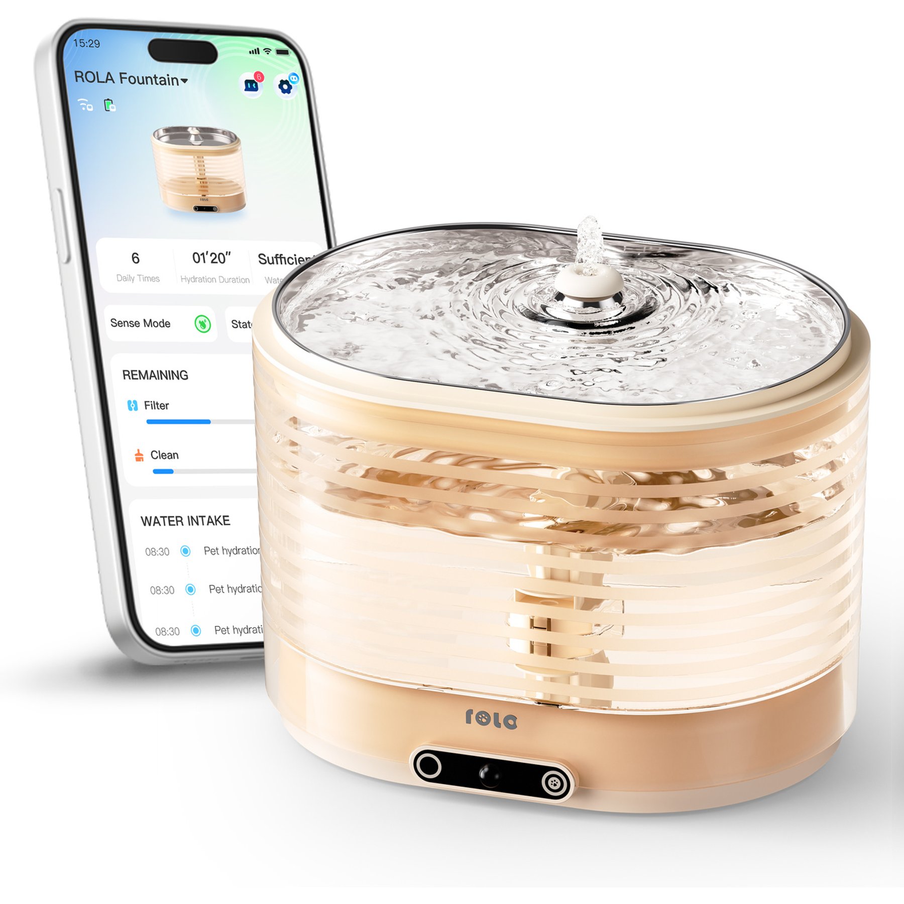 ENABOT ROLA Cordless Smart Pet Water Fountain, Transparent Yellow