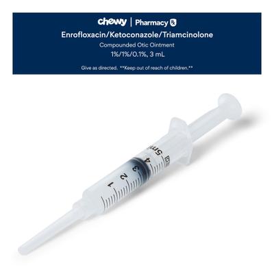 Show full view: Enrofloxacin/ Ketoconazole/ Triamcinolone (EKT) Compounded Otic Ointment, 1%/1%/0.1%, 3 mL for Veterinary use slide 1 of 7