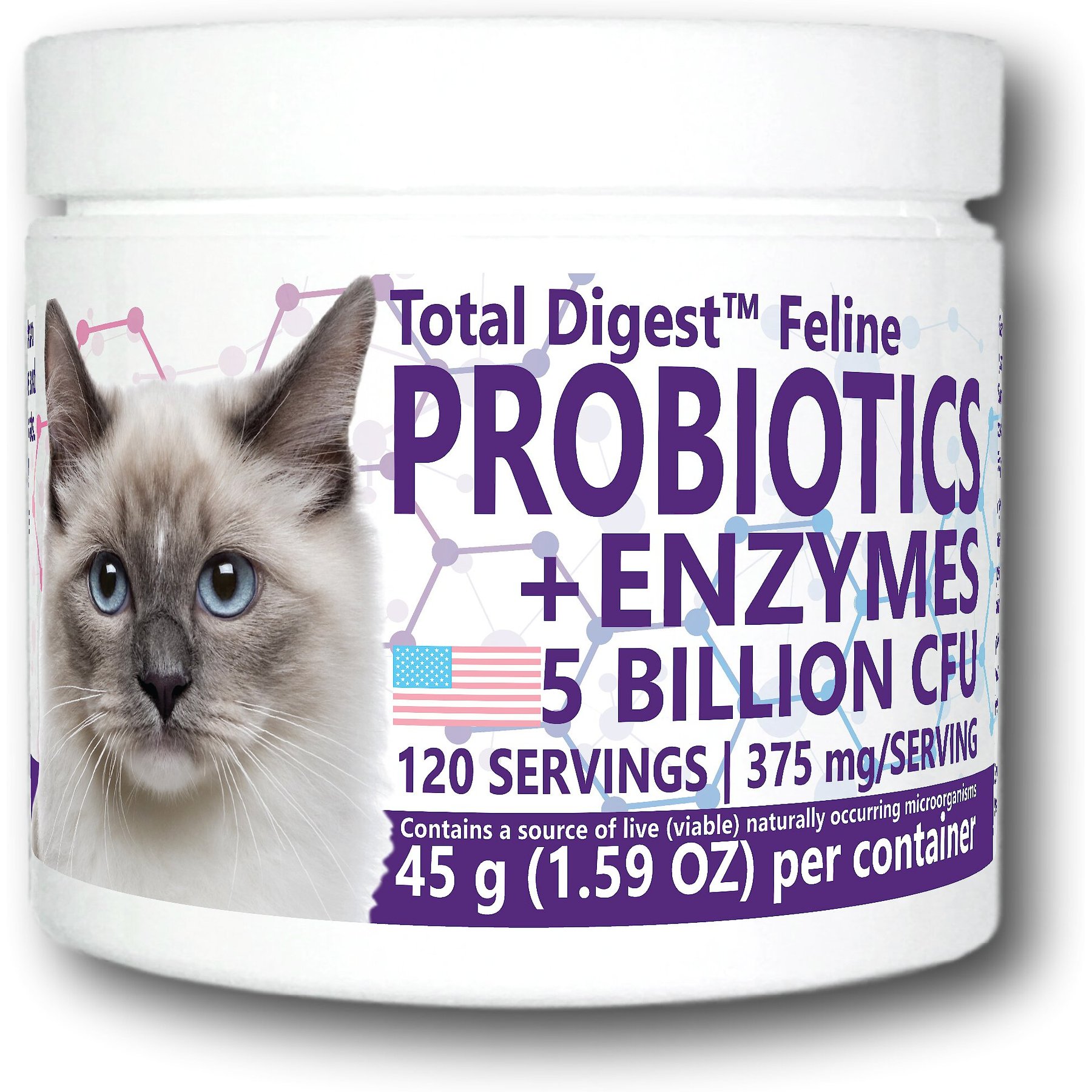 Equa Holistics Total Digest Probiotics & Enzymes Cat Supplement, 1.59-oz tub