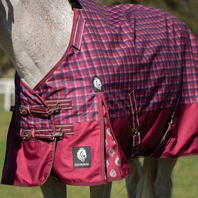 Show full view: Equinavia Arktis Regular Neck Heavyweight 300-g Horse Turnout Blanket, Cranberry Red, 69-in slide 5 of 7