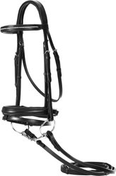 Equinavia Saga Dressage Crank Noseband Horse Bridle & Reins, Black, Horse