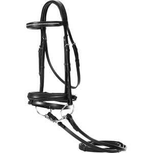 Equinavia Saga Dressage Crank Noseband Horse Bridle & Reins, Black, Warmblood