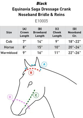 Show full view: Equinavia Saga Dressage Crank Noseband Horse Bridle & Reins, Black, Warmblood slide 3 of 9
