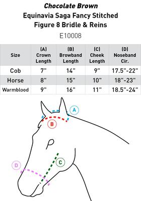 Show full view: Equinavia Saga Fancy Stitched Figure 8 Horse Bridle & Reins, Chocolate Brown, Horse slide 3 of 9