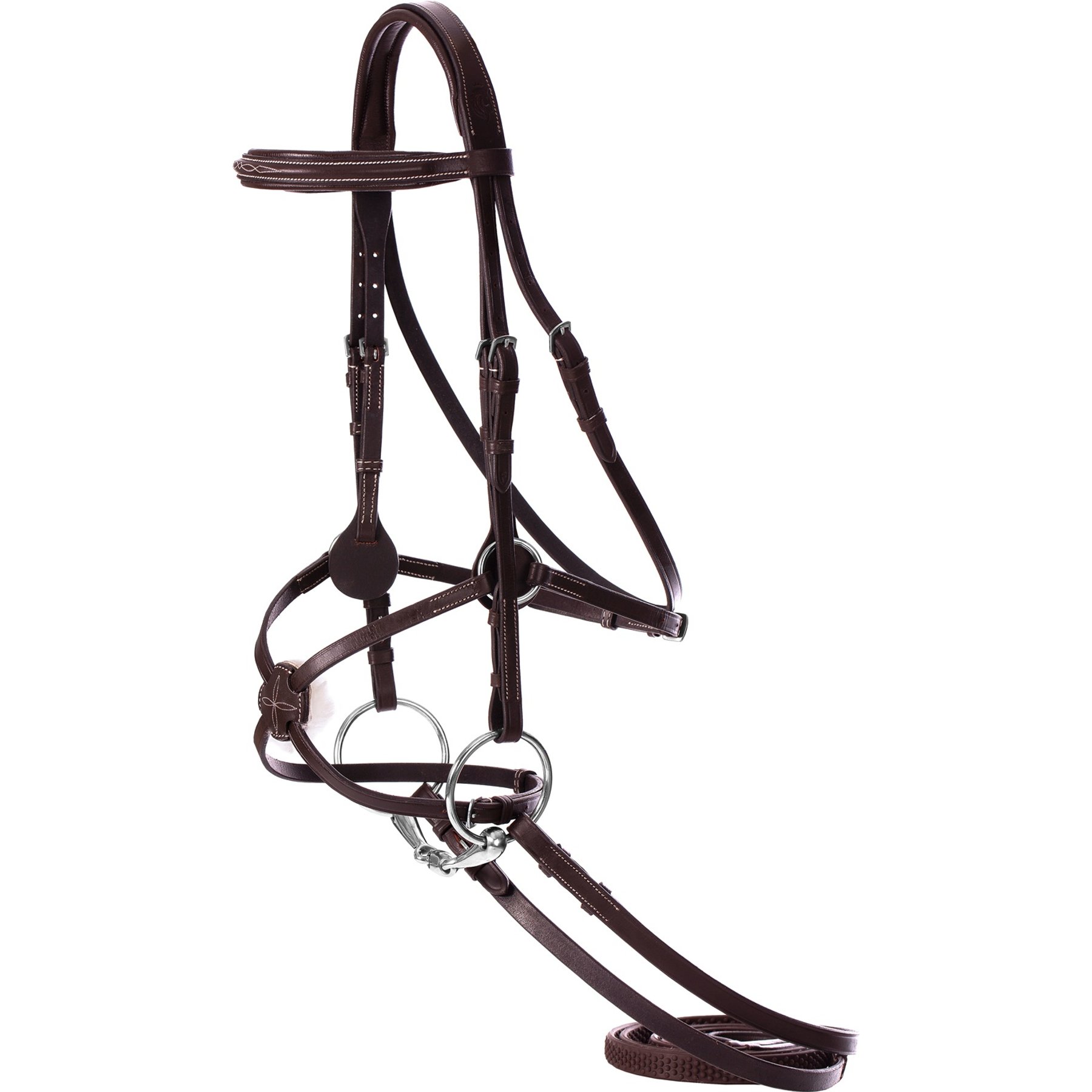 Equinavia Saga Fancy Stitched Figure 8 Horse Bridle & Reins, Chocolate Brown, Warmblood