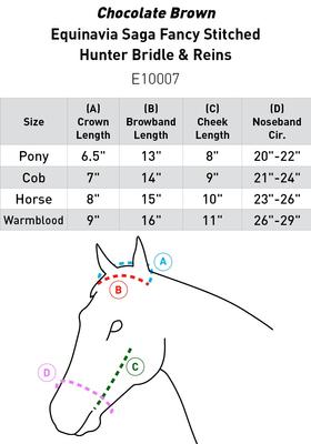 Show full view: Equinavia Saga Fancy Stitched Hunter Horse Bridle & Reins, Chocolate Brown, Pony slide 3 of 9