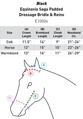 Show full view: Equinavia Saga Padded Dressage Horse Bridle & Reins, Black, Cob slide 3 of 9