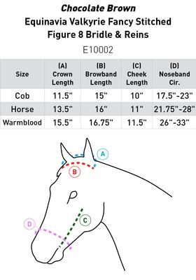 Show full view: Equinavia Valkyrie Fancy Stitched Figure 8 Horse Bridle & Reins, Chocolate Brown, Horse slide 3 of 9