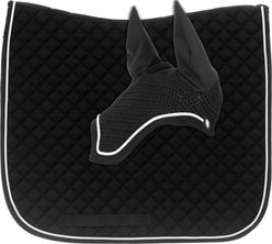 Equinavia Voss Dressage Saddle Pad & Bonnet Set, Black/White, Horse