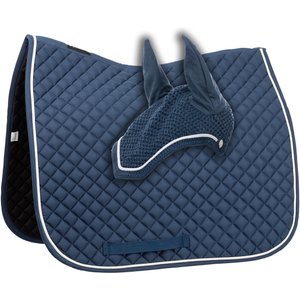 Equinavia Voss Dressage Saddle Pad & Bonnet Set, Bluestone Blue/White, Horse