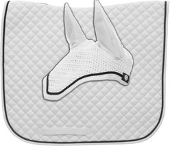 Equinavia Voss Dressage Saddle Pad & Bonnet Set, White/Black, Horse