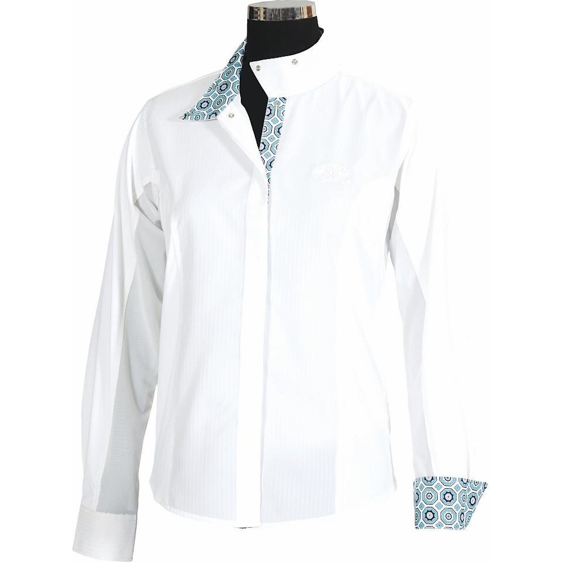 Equine Couture Children's Kelsey Long Sleeve Show Shirt, White/Aqua, 6