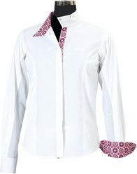 Equine Couture Children's Kelsey Long Sleeve Show Shirt, White/Pink, 12