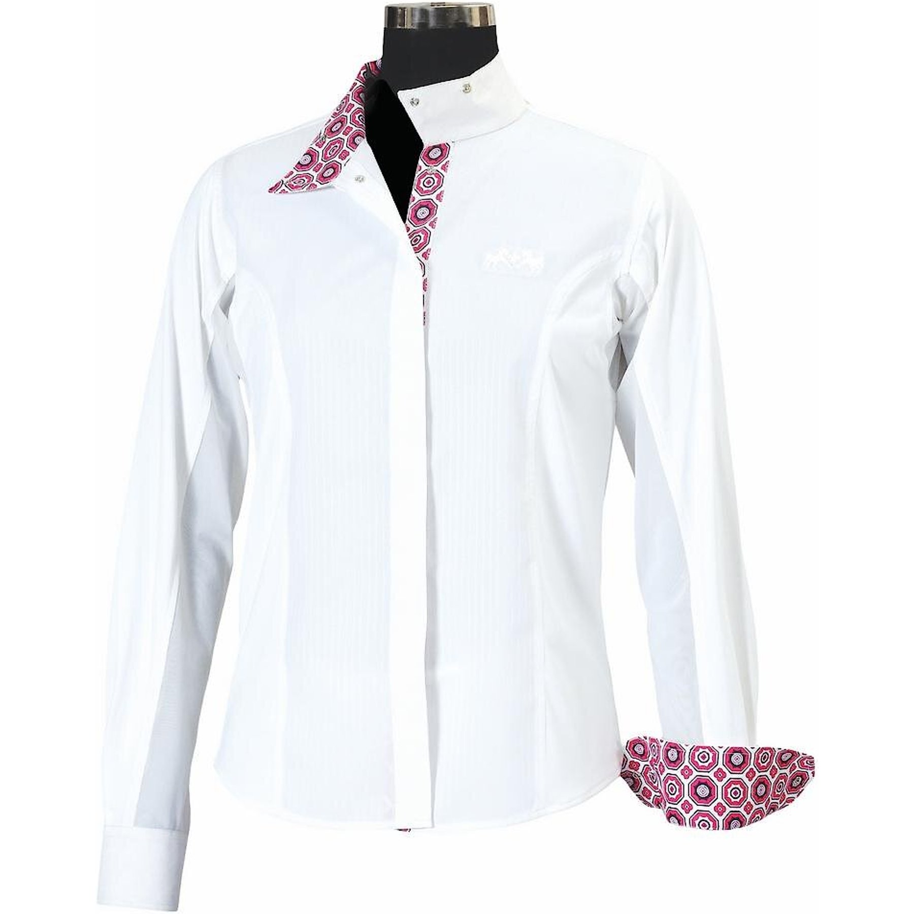 Equine Couture Children's Kelsey Long Sleeve Show Shirt, White/Pink, 14
