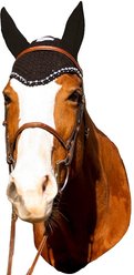 Equine Couture Horse Fly Bonnet with Crystals, Black, Cob