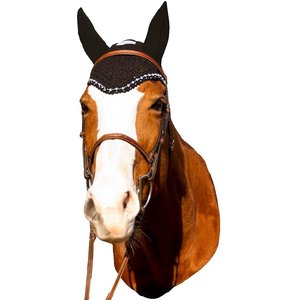 Equine Couture Horse Fly Bonnet with Crystals, Black, Cob
