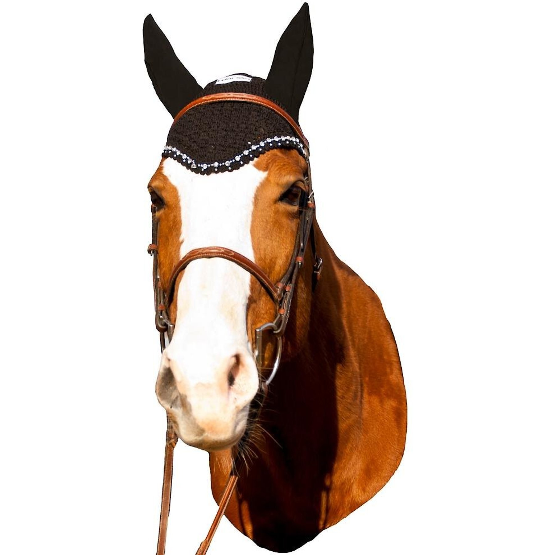Equine Couture Horse Fly Bonnet with Crystals, Black, Full