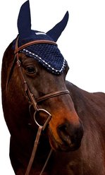 Equine Couture Horse Fly Bonnet with Crystals, EC Navy, Cob