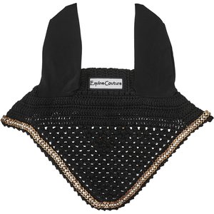 Equine Couture Horse Fly Bonnet with Gold Chain, Black, Cob