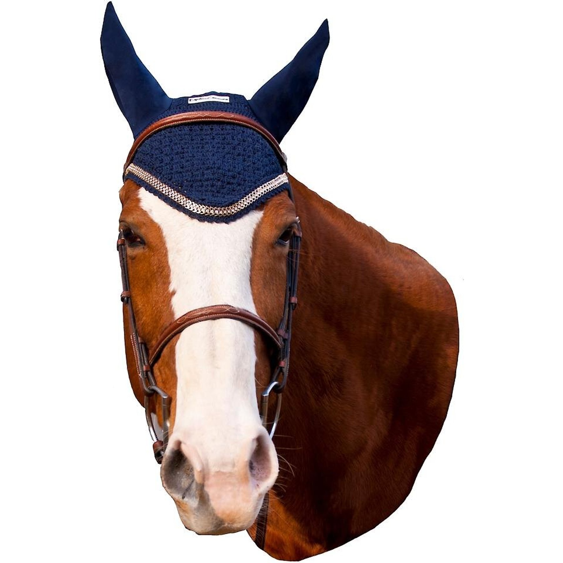 Equine Couture Horse Fly Bonnet with Gold Chain, EC Navy, Pony