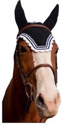 Equine Couture Horse Fly Bonnet with Silver Lurex, Black/White, Full
