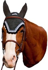 Equine Couture Horse Fly Bonnet with Silver Lurex, Dark Charcoal/Black, Cob slide 1 of 2