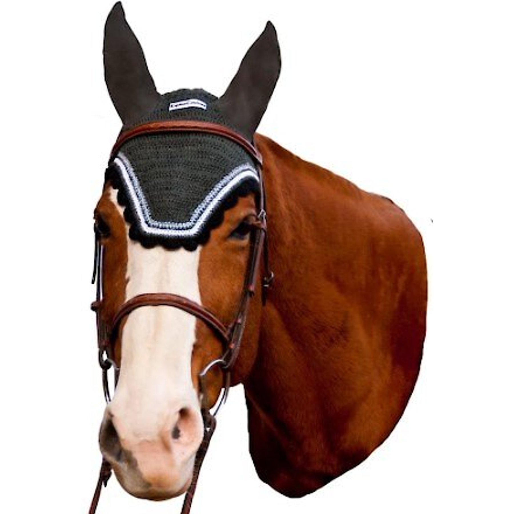 Equine Couture Horse Fly Bonnet with Silver Lurex, Dark Charcoal/Black, Cob