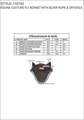 Show full view: Equine Couture Horse Fly Bonnet with Silver Rope & Crystals, Black, Full slide 2 of 2