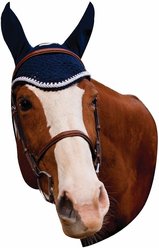 Equine Couture Horse Fly Bonnet with Silver Rope & Crystals, EC Navy, Cob