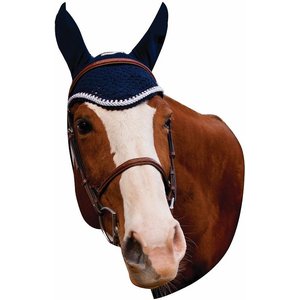 Equine Couture Horse Fly Bonnet with Silver Rope & Crystals, EC Navy, Cob