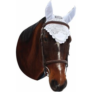 Equine Couture Horse Fly Bonnet with Silver Rope, White, Full